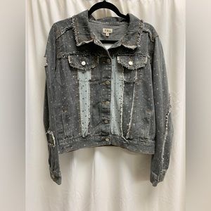 Faded black denim star distressed Jean jacket